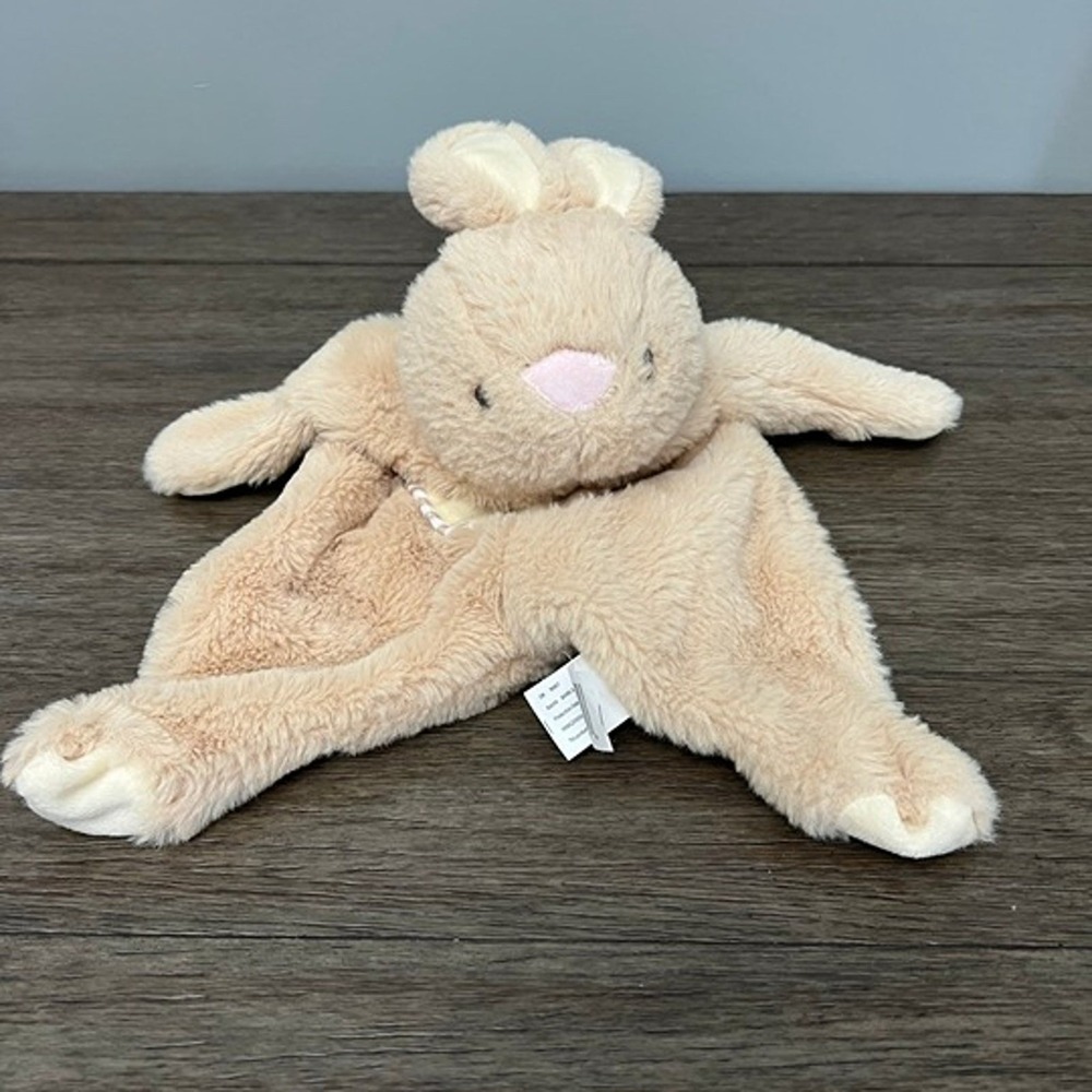 Kellytoy Luxe Baby Bunny Flatties Tan Rabbit Crinkle Belly Lovey Plush Toy